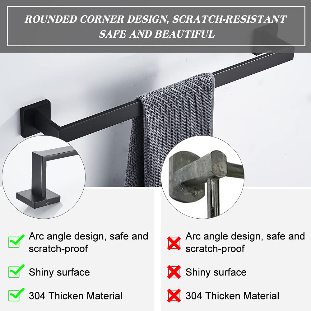 4-Piece Bathroom Hardware Accessories Set  Include 16 Inch Towel Bar  Toilet Paper Holder  Hand Towel Rack  Towel Hook  Matte Black